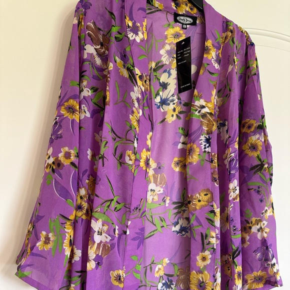 Floral Purple Long Kimono Cardigan - Picture 3 of 7